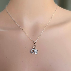May include: A silver chain necklace with a small pendant featuring a gold hamsa hand and a Star of David, both adorned with clear cubic zirconia stones.