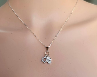 Star of David Necklace, Hamsa Necklace, Star of David with Hamsa, Silver Magen David Necklace, Jewish Star Jewelry, Sterling Silver Judaica.