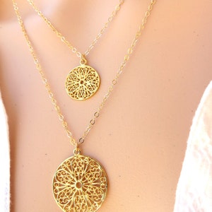 Gold mandala necklace, Round mandala shaped pendant, New age jewelry, Goldfilled mandala, Necklace with mandala, Mandala Inspirational, Gift