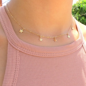 Gold Star Choker Necklace, Star Necklace, Tiny Stars Necklace, Bohemian Jewelry, Layering Necklace, Trendy Choker, Festival Jewelry, Gift.