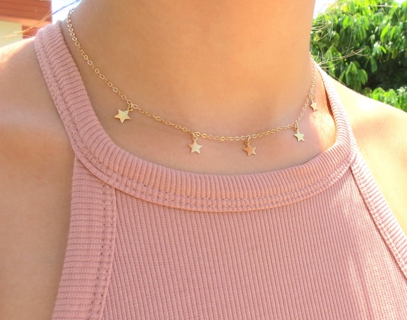 Gold Star Choker Necklace Delicate Trendy Necklace Women Gold Coin Necklace Gift
