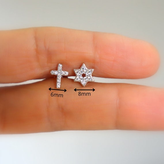 Star of David With Cross Earrings, Cross With David Star