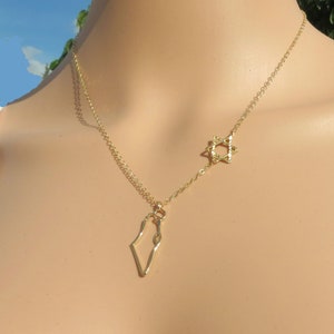ISRAELL kaart ketting, Israël ketting, Joodse sieraden, Heilige land ketting, Joods cadeau, Bat Mitzva cadeau, Judaïca sieraden, Joodse ster, cadeau.