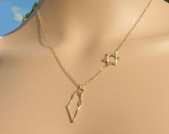 ISRAEL Map Halskette, Israel Halskette, Jüdischer Schmuck, Heiliges Land Halskette, Jüdisches Geschenk, Bat Mitzva Geschenk, Jedaica Schmuck, Jüdischer Stern, Geschenk.