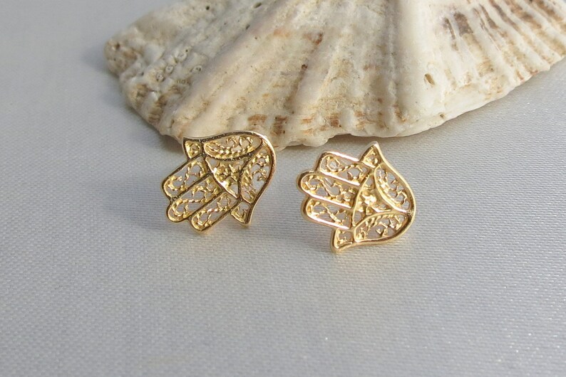 Hamsa Earrings Gold Hamsa Stud Earrings Evil Eye Earrings Etsy