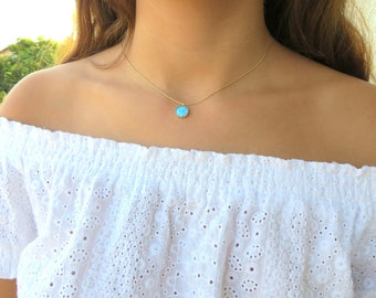 Collar de ópalo azul, collar de ópalo relleno de oro, collar de ópalo de plata esterlina, joyería de ópalo, colgante de ópalo, colgante azul, joyería de oro, regalo.