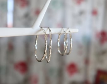 Sterling Silver Hoop Earrings, Large Sterling Hoops, 1.5mm Thickness Hoops, High Quality Silver Hoops, Classic Hoops, Everyday Earrings.