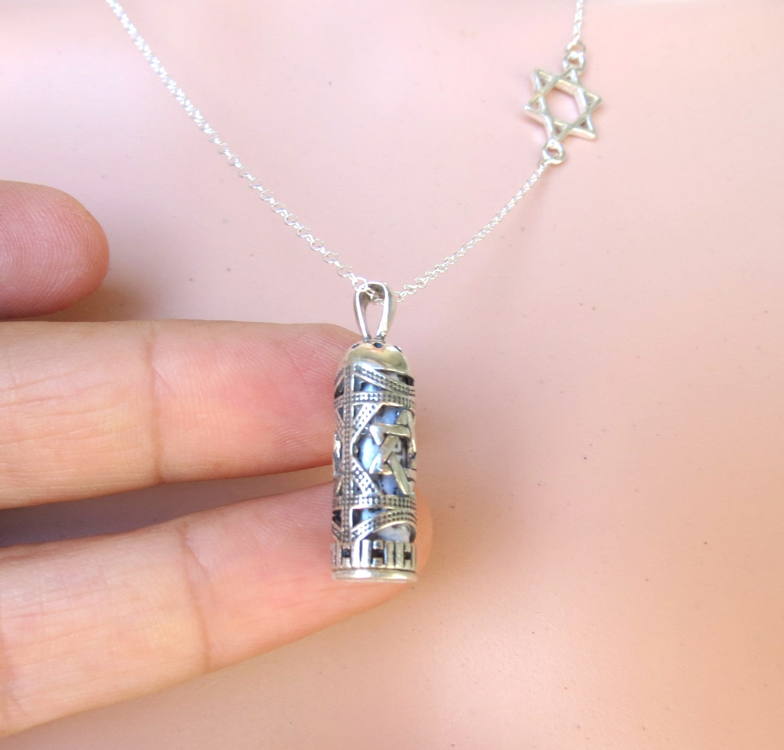 Mezuzah Necklace Sterling Silver Mezuzah Pendant Jewish Star Etsy
