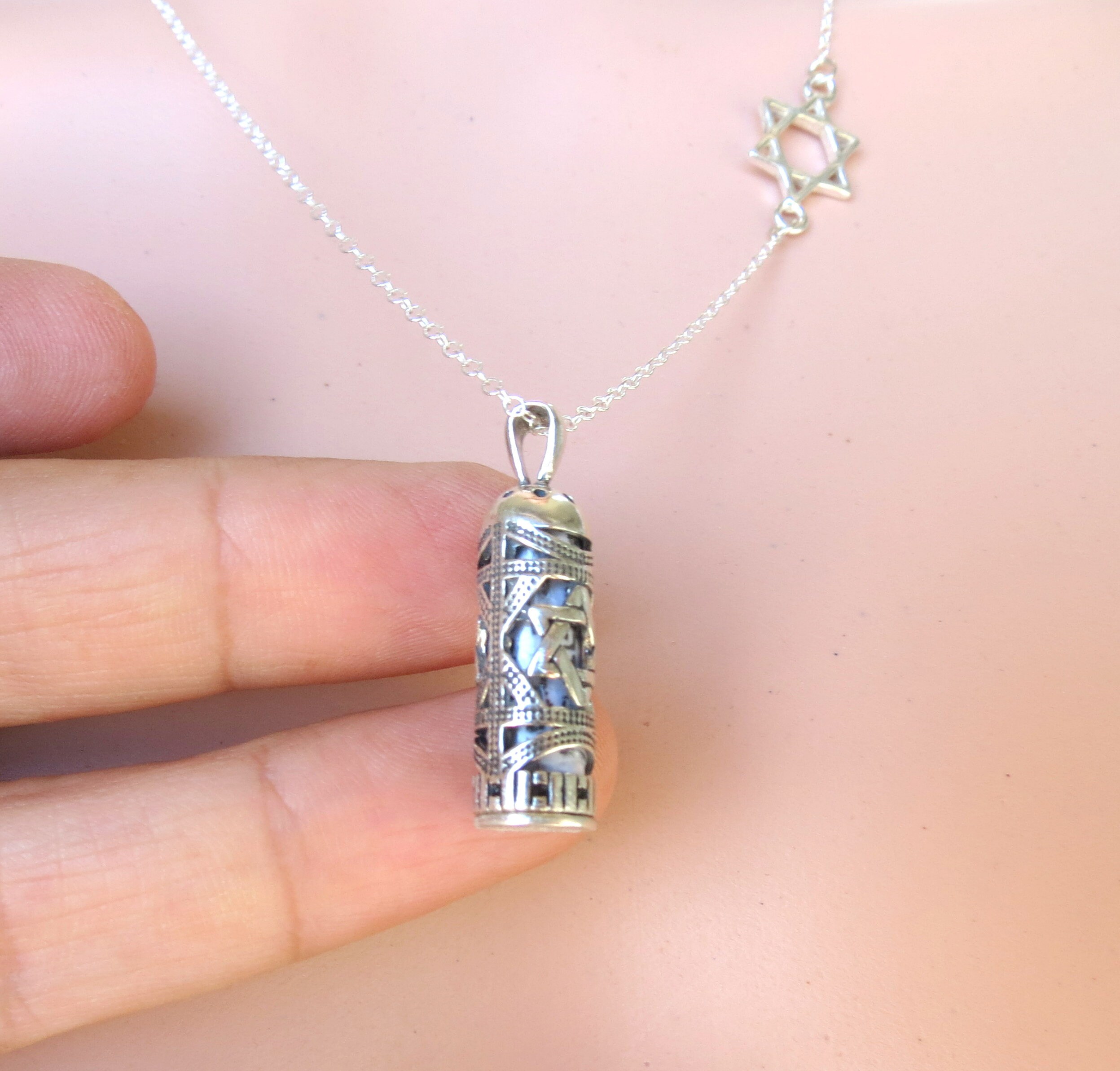 Mezuzah Necklace Sterling Silver Mezuzah Pendant Jewish Star - Etsy