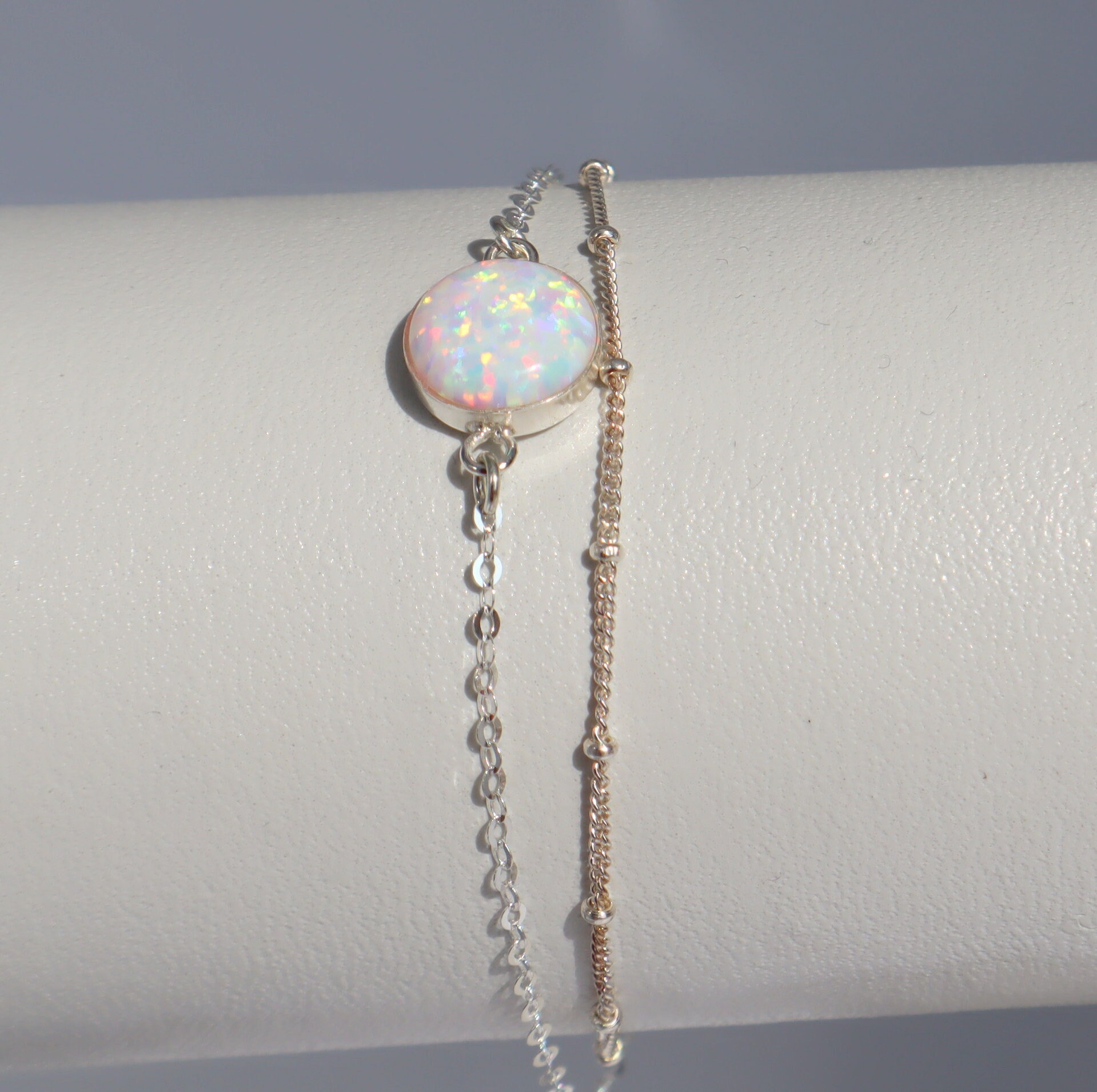 ブレスレット 24K Gold Plated White Opal Bracelet White Opal Bracelet, Gold Filled Opal Bracelet, Sterling