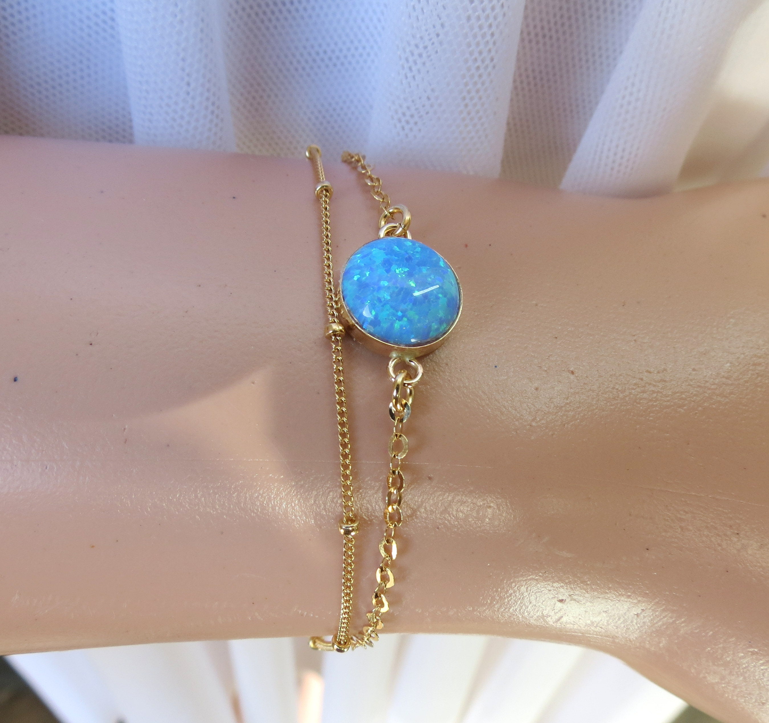 ブレスレット 24K Gold Plated White Opal Bracelet White Opal Bracelet/rose Gold Plated Sterling Silver/ Oval