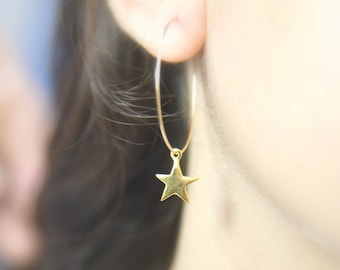 Star Earrings, Star Hoop Earrings, Gold Star Hoops, Star Earrings, Gold Filled Star, Sterling Silver Star earrings, Boho Jewelry, Gift Idea.