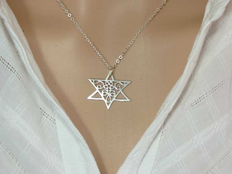 Minimalist Silver Star of David Necklace Lace Necklace Lace Jewelry Silver Star of David Charm Silver Pendant Gift. Judaica Jewelry