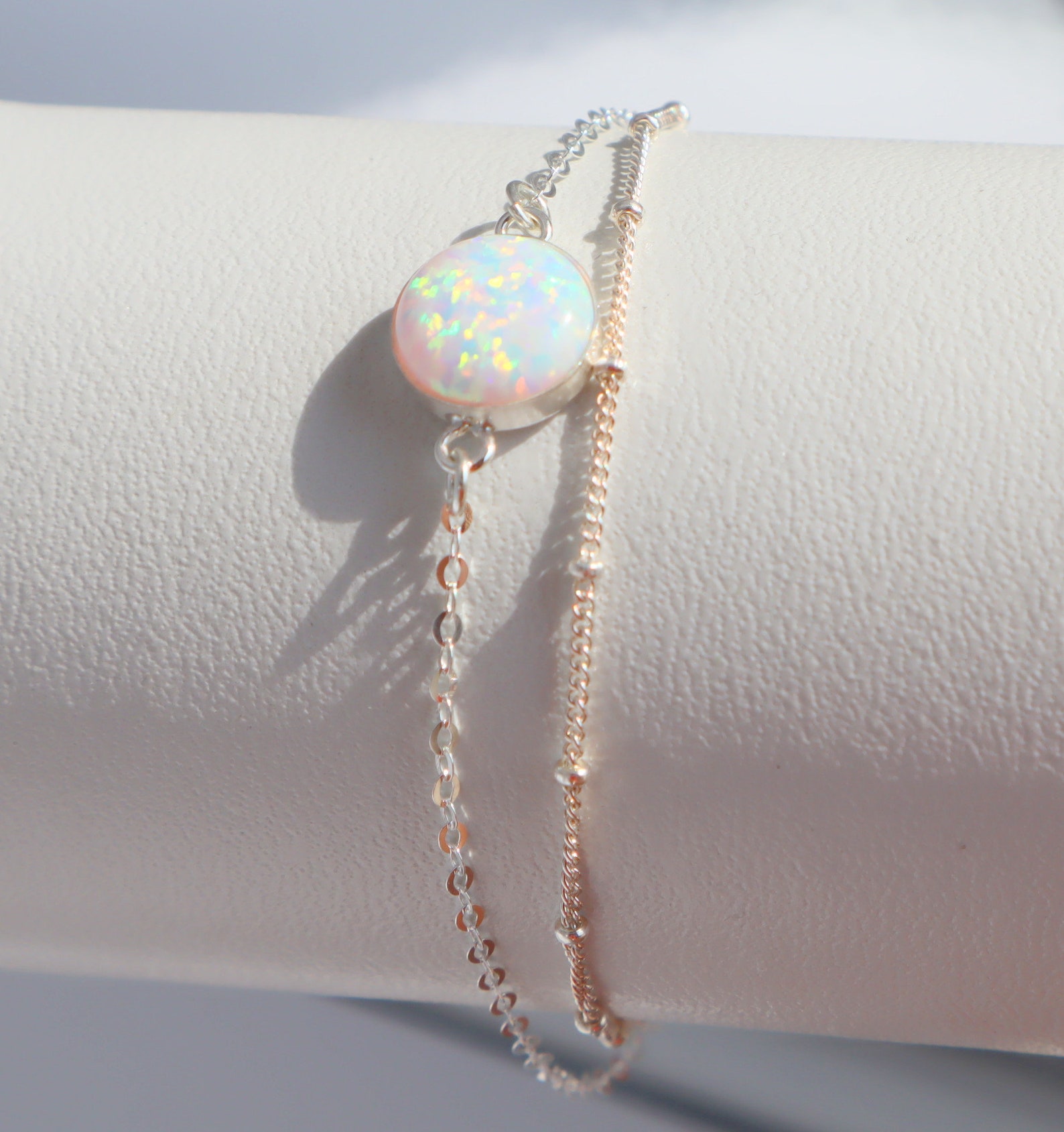 Elegant Golden Bracelet with White Opal