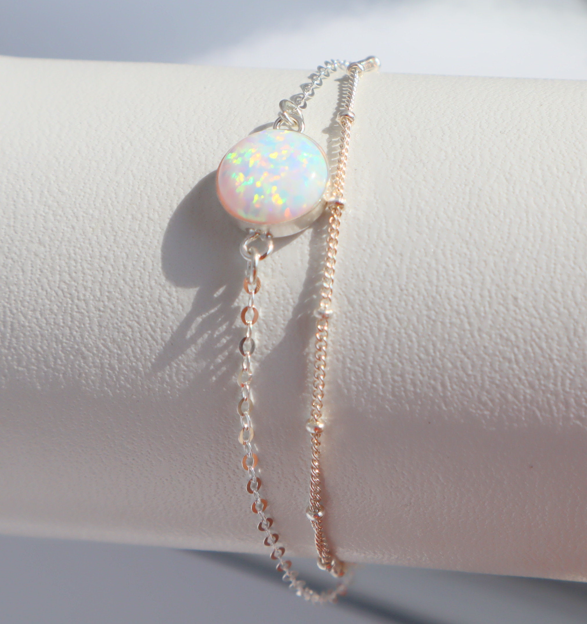 ブレスレット 24K Gold Plated White Opal Bracelet White Opal Bracelet, Gold Filled Opal Bracelet, Sterling