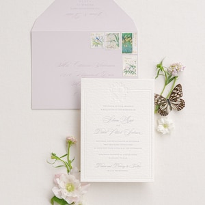The Elaina Suite, Letterpress Wedding Invitation in Watercolor Style, Menu/Itinerary Laser-cut pocket, Vellum, Digital Printing Deposit image 4