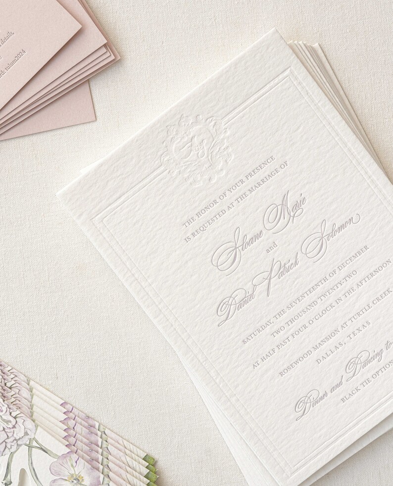 The Elaina Suite, Letterpress Wedding Invitation in Watercolor Style, Menu/Itinerary Laser-cut pocket, Vellum, Digital Printing Deposit image 5