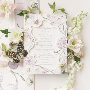 The Elaina Suite, Letterpress Wedding Invitation in Watercolor Style, Menu/Itinerary Laser-cut pocket, Vellum, Digital Printing Deposit image 3