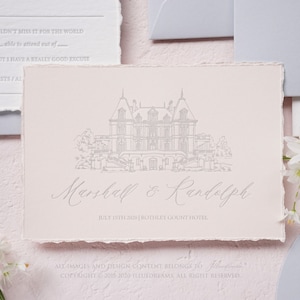 Custom Venue Sketches, Bouffémont Château, Luxury Invitation, Letterpress - No Design Charge w/ Orders, Other Venues Available, Pls inquire