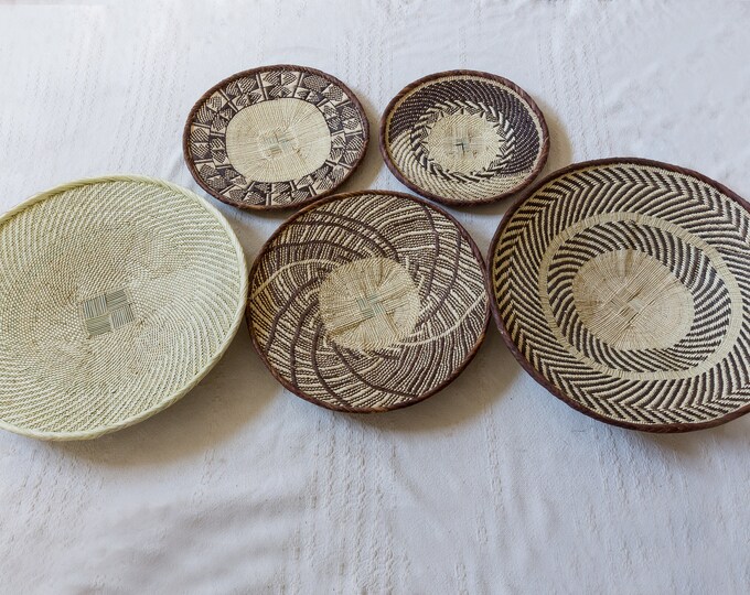 5 Binga Baskets Set , Wall Decor Hanging, Tonga Baskets, Baskets for