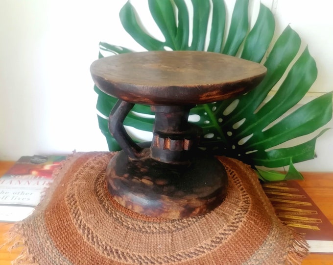 Vintage Tonga Wood Stool |african Wooden Side Table | Round Stool ...