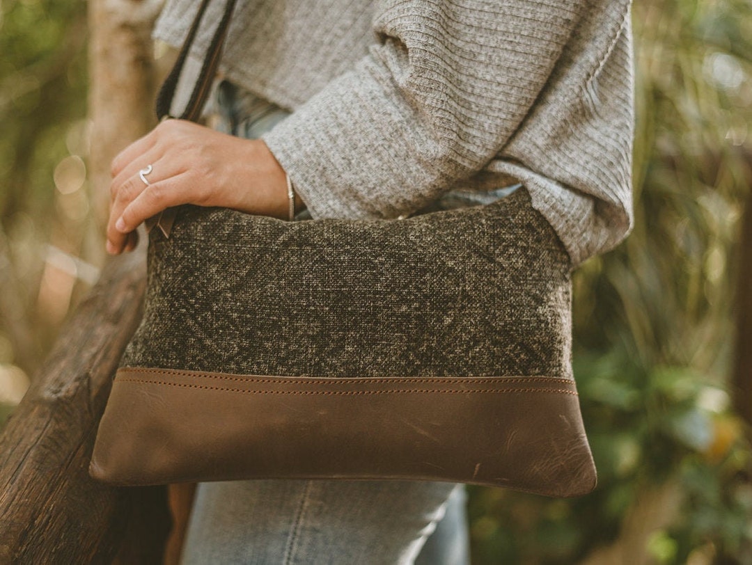 Charcoal Crossbody Bag, Recycled Leather Bag, Shoulders Bag for Women