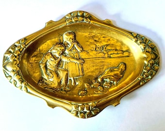 Antique Art Nouveau brass trinket tray