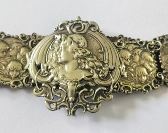 Antique original Art Nouveau maiden silver plated belt