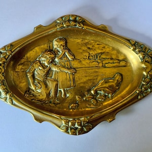 Antique Art Nouveau brass trinket tray