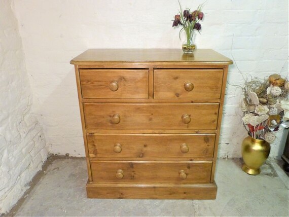 Small Vintage Stripped Pine Chest Of Drawers Free Shipping Etsy