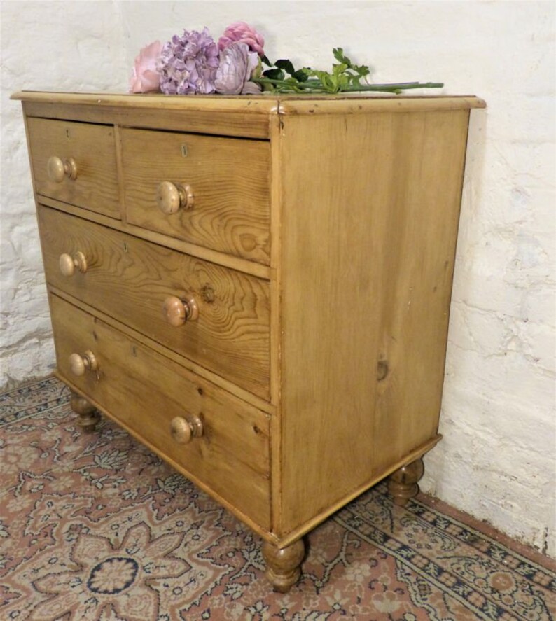Small Victorian Stripped Pine Chest Of Drawers Under 3 Ft Etsy