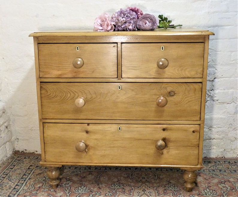 Small Victorian Stripped Pine Chest Of Drawers Under 3 Ft Etsy