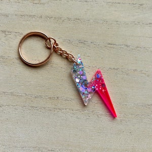 Glitter Lightning Bolt Keyring, Sparkly Thunderbolt Keyring
