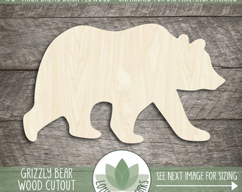 Grizzly Bear Wood Shape Wooden Cutout Blank Unfinished For DIY Projects Many Sizes Animals