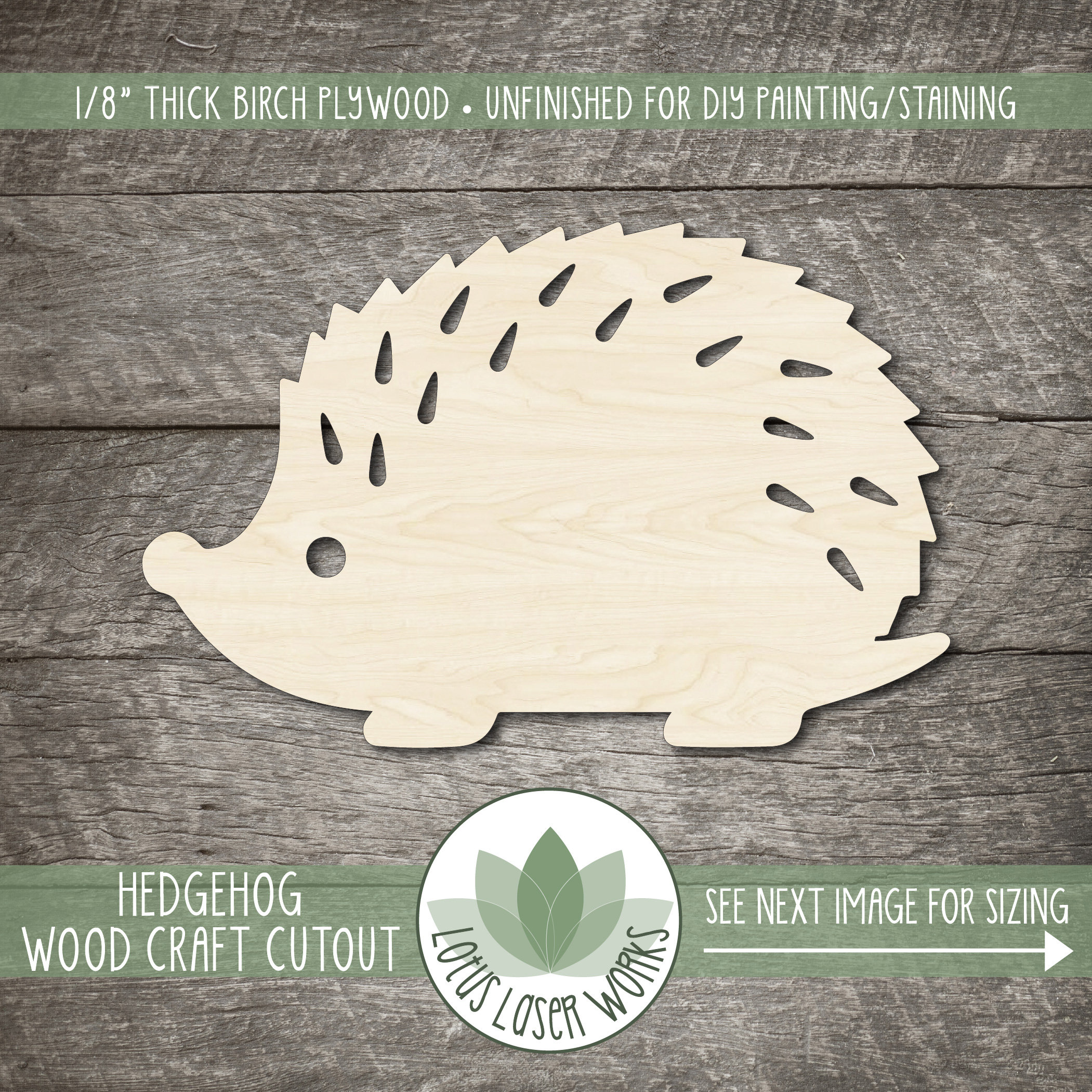 Hedgehog - Laser Cut Out Unfinished Wood Craft Shape ANML53 Hedgehog - Laser Cut Out Unfinished Wood Craft Shape ANML53