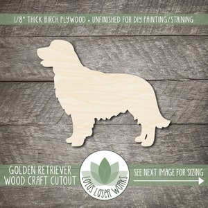 Golden Retriever Wood Shape, Laser Cut Blanks, Unfinished Wooden Craft Cutouts