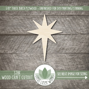 Star Shape, Unfinished Wood Craft Blanks, Laser Cut Wooden Celestial Cutouts, DIY Craft Supply