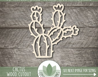 Cactus Wood Cutout, Unfinished Wood Blanks, DIY Craft Embellishment, Laser Cut Wooden Saguaro Cactus Shape