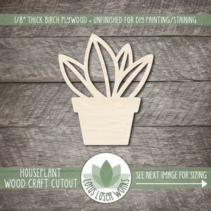 Houseplant Wood Shape, Unfinished Wooden Craft Cutouts, Laser Cut Blanks