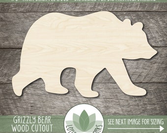 Grizzly Bear Shape - Laser Cut Wood Cutouts, Unfinished Craft Blanks For DIY Projects