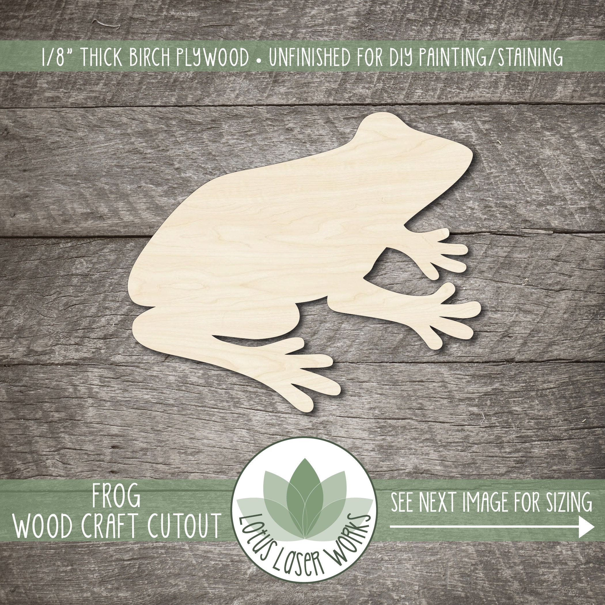 Frog - Laser Cut Out Unfinished Wood Craft Shape FRG1 Frog - Laser Cut Out Unfinished Wood Craft Shape FRG1