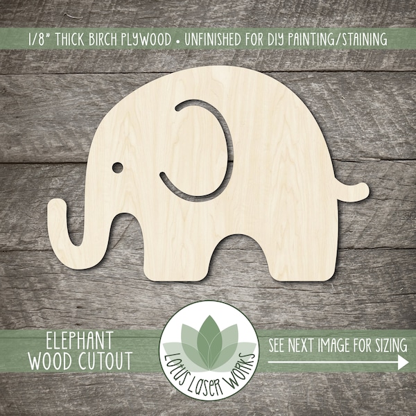 Elephant Wood Shape, Blank Wood Craft Embellishments, Wooden Elephant Cut Out, Wood Safari Animal Shapes, Baby Shower Decor