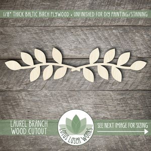 Laurel Branch Shape, Wooden Laser Cut Branch With Leaves Cutout, Unfinished Wood Blanks, Wood Craft Supplies, Embellishment