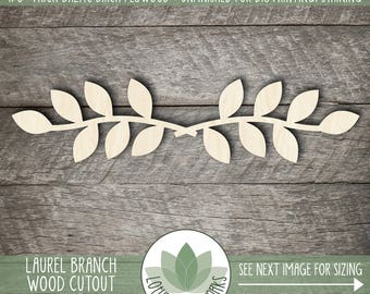 Laurel Branch Wood Cutout: Unfinished Laser Cut Shapes For Craft Projects
