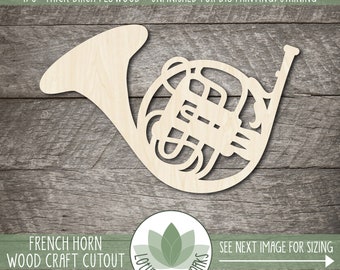 French Horn Wood Craft Cutout, Unfinished Wooden Painting Blanks