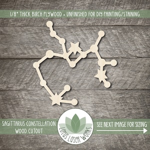 Sagittarius Constellation Wood Cutout, Unfinished Wood Blanks, Laser Cut Constellation Symbol Shapes
