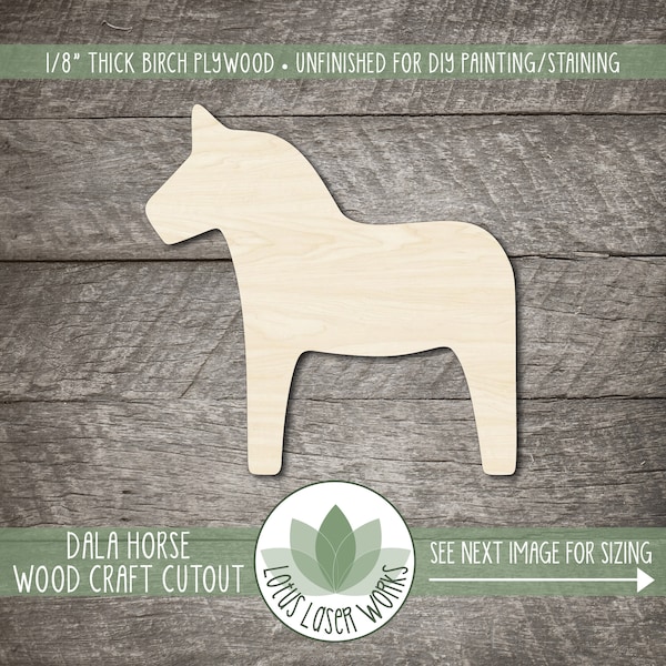 Dala Horse Wood Cutout, Unfinished Wood Craft Blanks, Laser Cut Wooden Dalecarlian Horse, Wood Craft Supplies, Embellishment