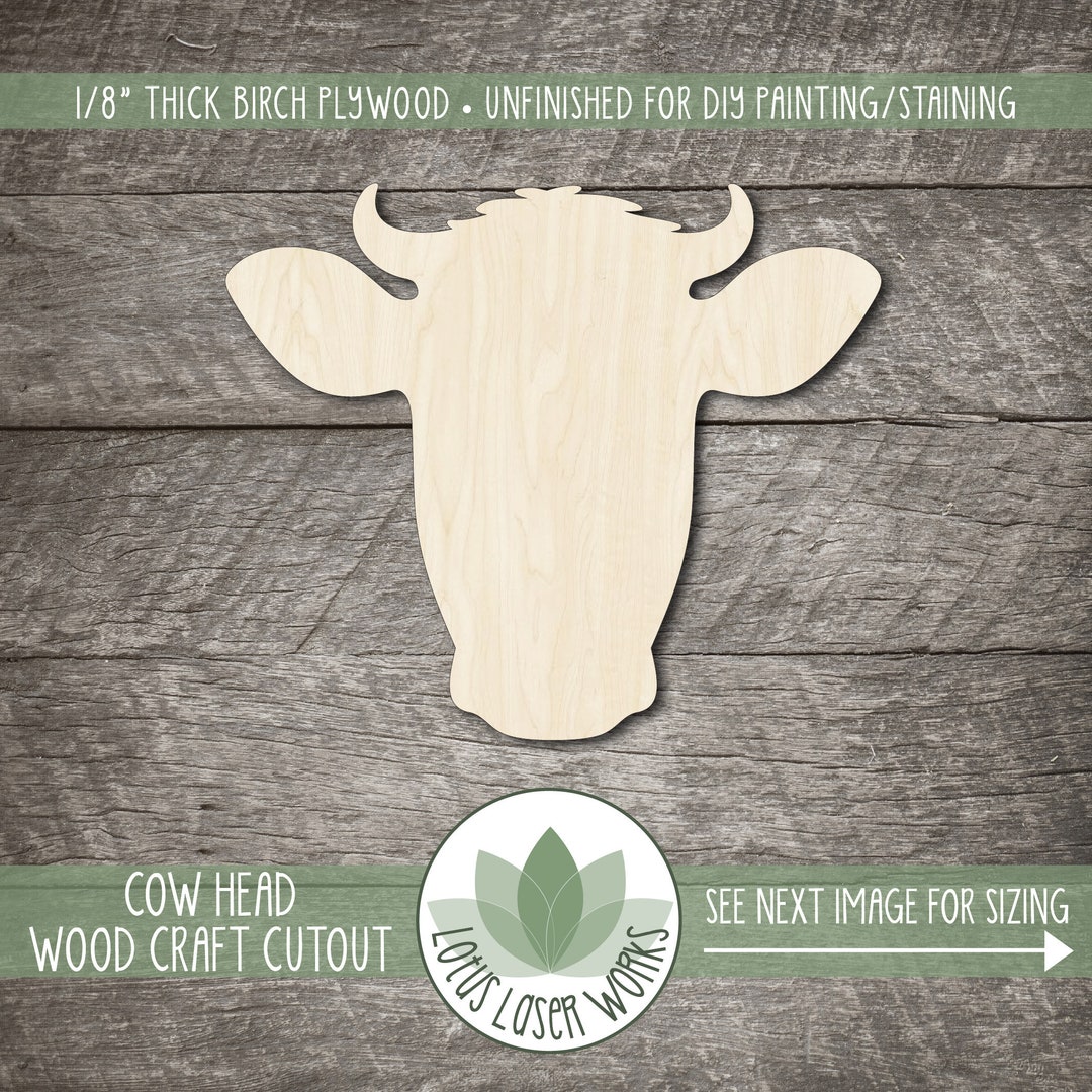 Cow Head Wood Cutout Unfinished Wooden Craft Blanks Laser Cut Shapes Etsy