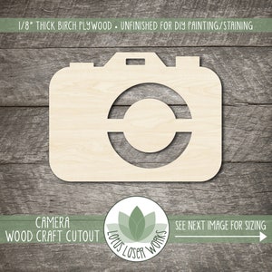 Wood Camera Shape, Unfinished Wooden Craft Cutouts, Laser Cut Blanks