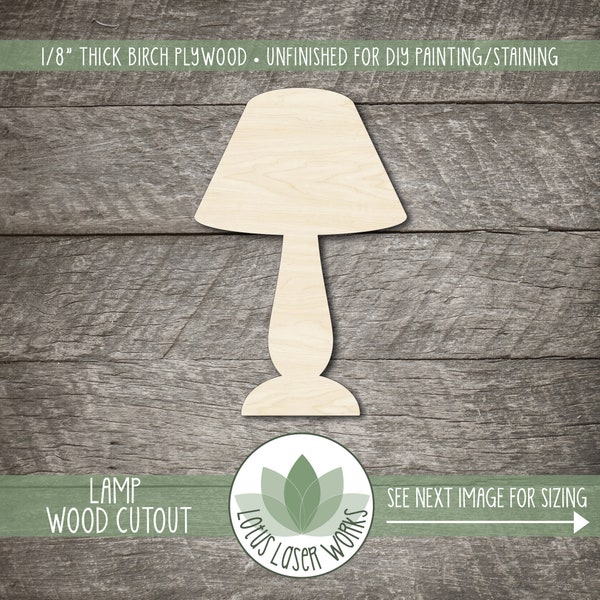 Laser Cut Wood Lamp Shape, Blank Wood DIY Craft Embellishment, Wooden Lamp Cutout
